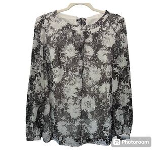 Talbots Floral Scrolls Tie Back Blouse with Metallic Shimmer Size Large